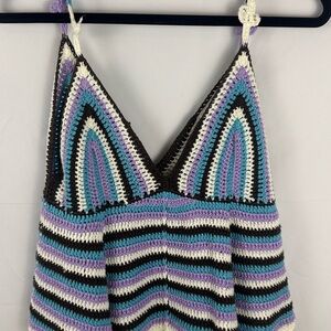 POL Multicolor Striped Crochet Tank Top